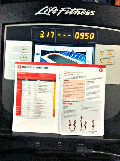 Treadmill console during a 5K interval workout, from Peanut Butter Runner