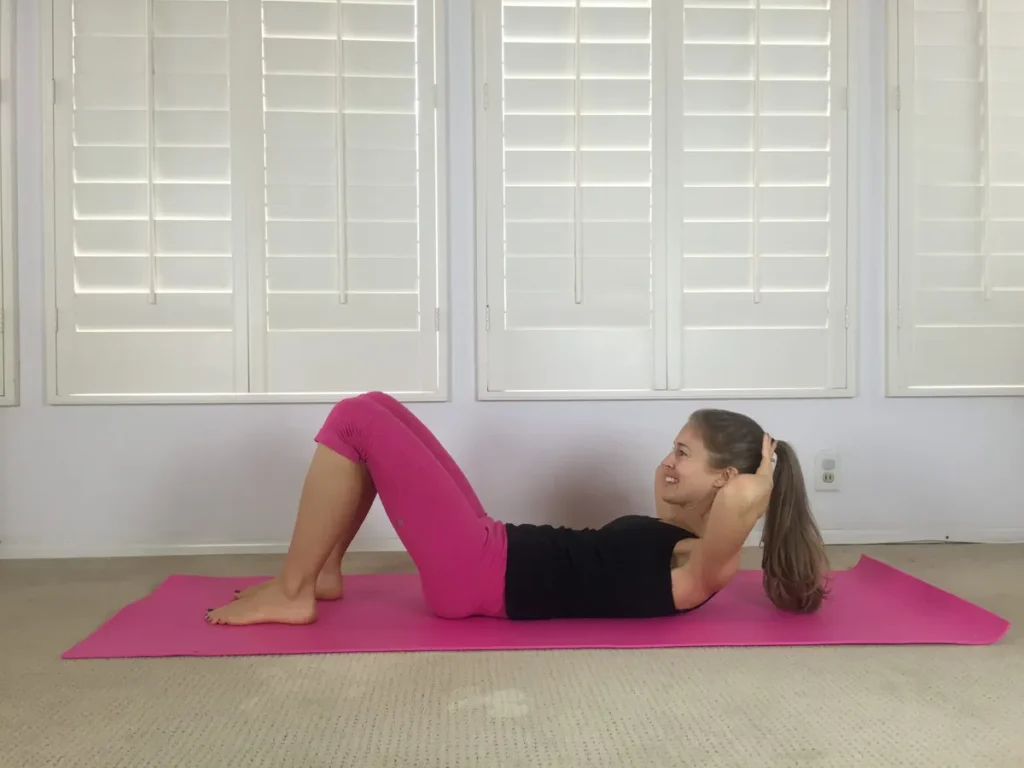 Mat Pilates exercise on a pink mat, from Jessica Valant Pilates